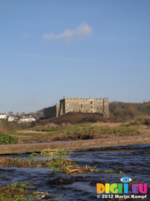 SX21461 Manorbier castle from stream into Manorbier bay